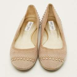 Pre Owned Jimmy Choo Size 40 Beige Suede Studded Ballet Flats