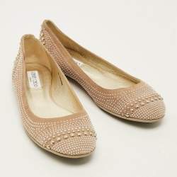 Pre Owned Jimmy Choo Size 40 Beige Suede Studded Ballet Flats