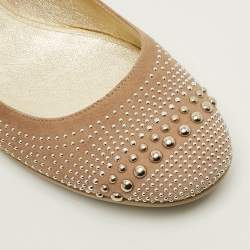 Pre Owned Jimmy Choo Size 40 Beige Suede Studded Ballet Flats