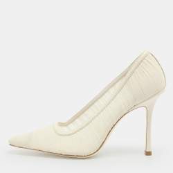 Pre Owned Jimmy Choo Lotta Size 38.5 White Tulle Pumps