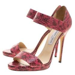 مملوكة مسبقًا صندل جيمي تشو ليي جلد ثعبان وردي مقاس 41