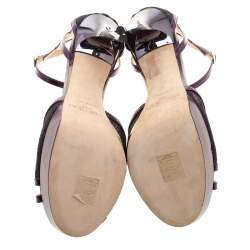 مملوكة مسبقًا Jimmy Choo Metallic Purple Leather and Lace Laurita Platform Ankle Strap Sandals Size 40