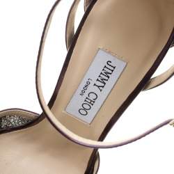 مملوكة مسبقًا Jimmy Choo Metallic Purple Leather and Lace Laurita Platform Ankle Strap Sandals Size 40