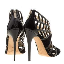 Pre Owned Jimmy Choo Black Patent Leather and Suede Vector Cut Out Cage Sandals Size 37