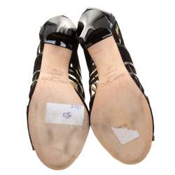 Pre Owned Jimmy Choo Black Patent Leather and Suede Vector Cut Out Cage Sandals Size 37