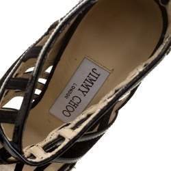 Pre Owned Jimmy Choo Black Patent Leather and Suede Vector Cut Out Cage Sandals Size 37