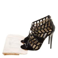 Pre Owned Jimmy Choo Black Patent Leather and Suede Vector Cut Out Cage Sandals Size 37