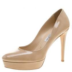 Pre Owned حذاء كعب عالي جيمي تشو أليكس جلد لامع نعل سميك مقاس 39