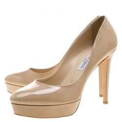 Pre Owned حذاء كعب عالي جيمي تشو أليكس جلد لامع نعل سميك مقاس 39