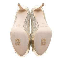 Pre Owned Jimmy Choo Metallic Champagne Glitter Fabric Dahlia Platform Peep Toe Pumps Size 40.5