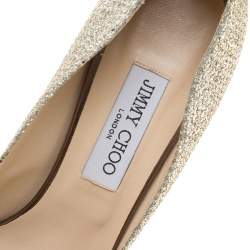 Pre Owned Jimmy Choo Metallic Champagne Glitter Fabric Dahlia Platform Peep Toe Pumps Size 40.5