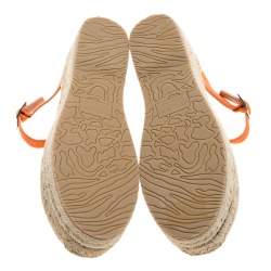 Pre Owned Jimmy Choo Pop Orange Suede Delphine Ankle Strap Espadrille Platform Sandals Size 40