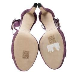 Pre Owned Jimmy Choo Metallic Berry Purple Lamè Fabric and PVC Mayner Peep Toe Ankle Cuff Sandals Size 41