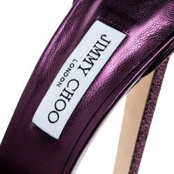 Pre Owned Jimmy Choo Metallic Berry Purple Lamè Fabric and PVC Mayner Peep Toe Ankle Cuff Sandals Size 41
