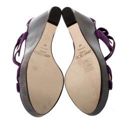Jimmy Choo Purple Suede Naomi Cross Strap Bow Detail Wedge Sandals Size 41