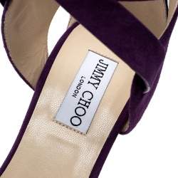Jimmy Choo Purple Suede Naomi Cross Strap Bow Detail Wedge Sandals Size 41