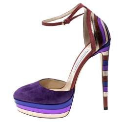 مملوكة مسبقًا Jimmy Choo Purple Suede and Metallic Leather Macy Ankle Strap Platform Sandals Size 40