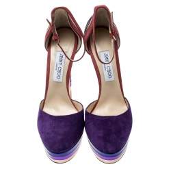 مملوكة مسبقًا Jimmy Choo Purple Suede and Metallic Leather Macy Ankle Strap Platform Sandals Size 40
