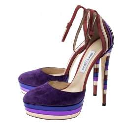 مملوكة مسبقًا Jimmy Choo Purple Suede and Metallic Leather Macy Ankle Strap Platform Sandals Size 40