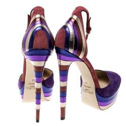 مملوكة مسبقًا Jimmy Choo Purple Suede and Metallic Leather Macy Ankle Strap Platform Sandals Size 40