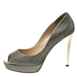 Pre Owned Jimmy Choo Metallic Gold Lamè Glitter Fabric Dahlia Platform Peep Toe Pumps Size 41