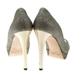 Pre Owned Jimmy Choo Metallic Gold Lamè Glitter Fabric Dahlia Platform Peep Toe Pumps Size 41