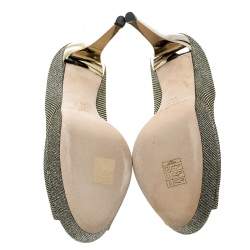Pre Owned Jimmy Choo Metallic Gold Lamè Glitter Fabric Dahlia Platform Peep Toe Pumps Size 41