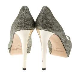 Pre Owned Jimmy Choo Metallic Gold Lamè Glitter Fabric Dahlia Platform Peep Toe Pumps Size 41