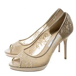 مملوكة مسبقًا حذاء كعب عالي جيمي تشو لونا لامي فضي ميتاليك مقدمة مفتوحة نعل سميك مقاس 41