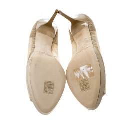 مملوكة مسبقًا حذاء كعب عالي جيمي تشو لونا لامي فضي ميتاليك مقدمة مفتوحة نعل سميك مقاس 41