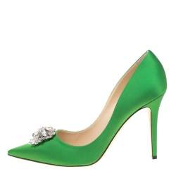 مملوكة مسبقًا حذاء كعب عالي جيمي تشو ماندا إكسكلوسيف كولكشن ساتان بنفسجي داكن كريستال مزخرف مقدمة مدببة مقاس 41