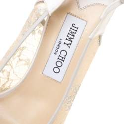 Pre Owned Jimmy Choo White Lace And Satin Nova Peep Toe Slingback Sandals Size 41