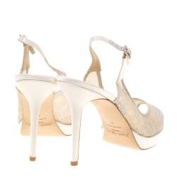 Pre Owned Jimmy Choo White Lace And Satin Nova Peep Toe Slingback Sandals Size 41