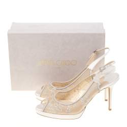 Pre Owned Jimmy Choo White Lace And Satin Nova Peep Toe Slingback Sandals Size 41