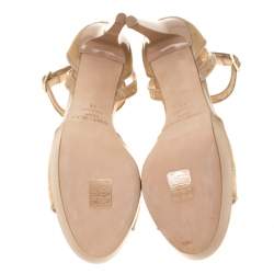 Jimmy Choo Beige Lace Kayden Ankle Strap Platform Sandals Size 41
