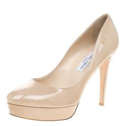 Pre Owned Jimmy Choo Beige Patent Leather Alex Platform Pumps Size 40.5