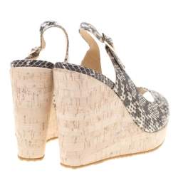 Pre Owned Jimmy Choo Two Tone Elaphe Leather Prova Slingback Cork Wedge Sandals Size 41
