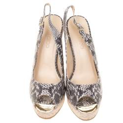 Pre Owned Jimmy Choo Two Tone Elaphe Leather Prova Slingback Cork Wedge Sandals Size 41
