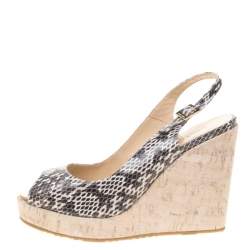 Pre Owned Jimmy Choo Two Tone Elaphe Leather Prova Slingback Cork Wedge Sandals Size 41