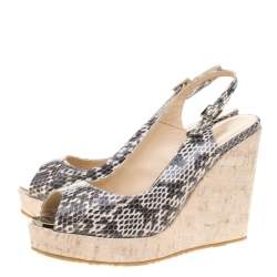 Pre Owned Jimmy Choo Two Tone Elaphe Leather Prova Slingback Cork Wedge Sandals Size 41