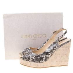 Pre Owned Jimmy Choo Two Tone Elaphe Leather Prova Slingback Cork Wedge Sandals Size 41
