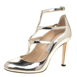 Jimmy Choo Metallic Gold Leather Doll Caged Round Toe Pumps Size 40.5