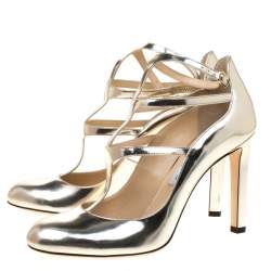 Jimmy Choo Metallic Gold Leather Doll Caged Round Toe Pumps Size 40.5