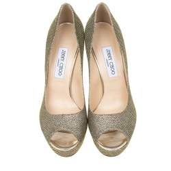 Pre Owned حذاء كعب عالي جيمي تشو نعل سميك مقدمة مفتوحة دهليا أربطة بنفسجي ميتالك مقاس 38