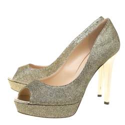 Pre Owned حذاء كعب عالي جيمي تشو نعل سميك مقدمة مفتوحة دهليا أربطة بنفسجي ميتالك مقاس 38