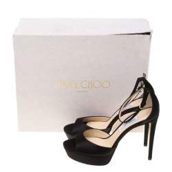 Jimmy Choo Black Satin Fantasy Peep Toe Ankle Strap Sandals Size 41