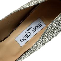 Jimmy Choo Metallic Champagne Glitter Fabric Dahlia Platform Peep Toe Pumps Size 41.5