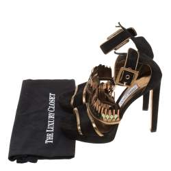 Jimmy Choo Black Suede Kathleen Peep Toe Ankle Cuff Sandals Size 40