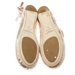 Pre Owned Jimmy Choo Metallic Rose Leather Grace Crystal Embellished Ankle Wrap Ballet Flats Size 41