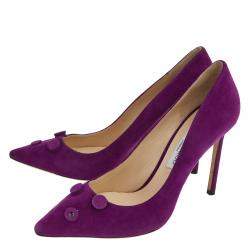 Pre Owned حذاء كعب عالي جيمي تشو ماديلاين سويدي بنفسجي مزين بأزرار جاسمين مقدمة مدببة مقاس 41